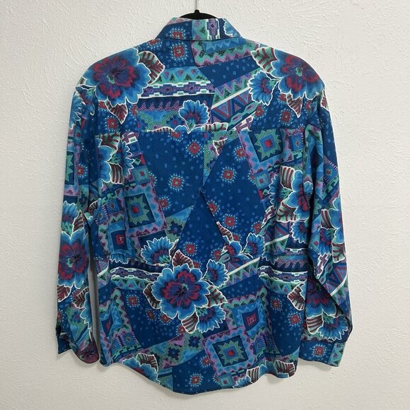 Vintage 90s Western Turquoise Southwest Aztec Shirt Sz XL Cowgirl Rodeo Artsy - Picture 2 of 12
